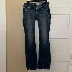 Ariat Mid Rise Boot Cut Dark Blue Jeans with white stitching
